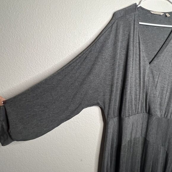 Soft Surroundings 1X Dress Grey Sharkbite Dolman MIDI V-neck 3/4 Sleeve o7 - Picture 4 of 8